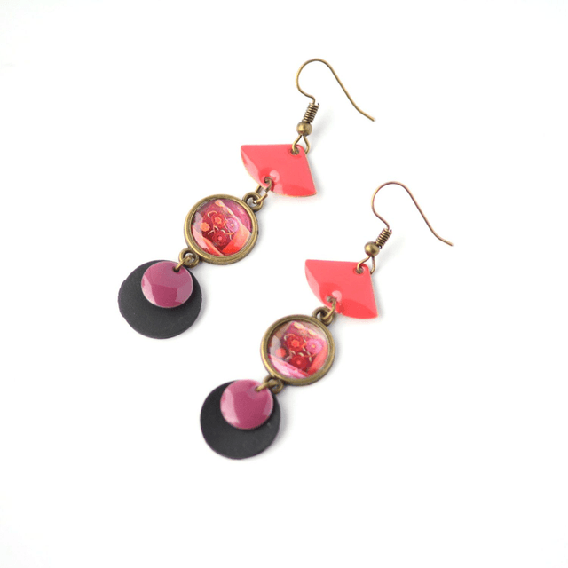 Boucles d'Oreilles Upcyclées en Chambre à Air & Papier Recyclé - Rose Indien