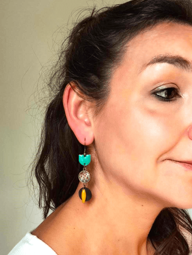Boucles d'Oreilles Upcyclées en Chambre à air et Papier Recyclés - Ethniques
