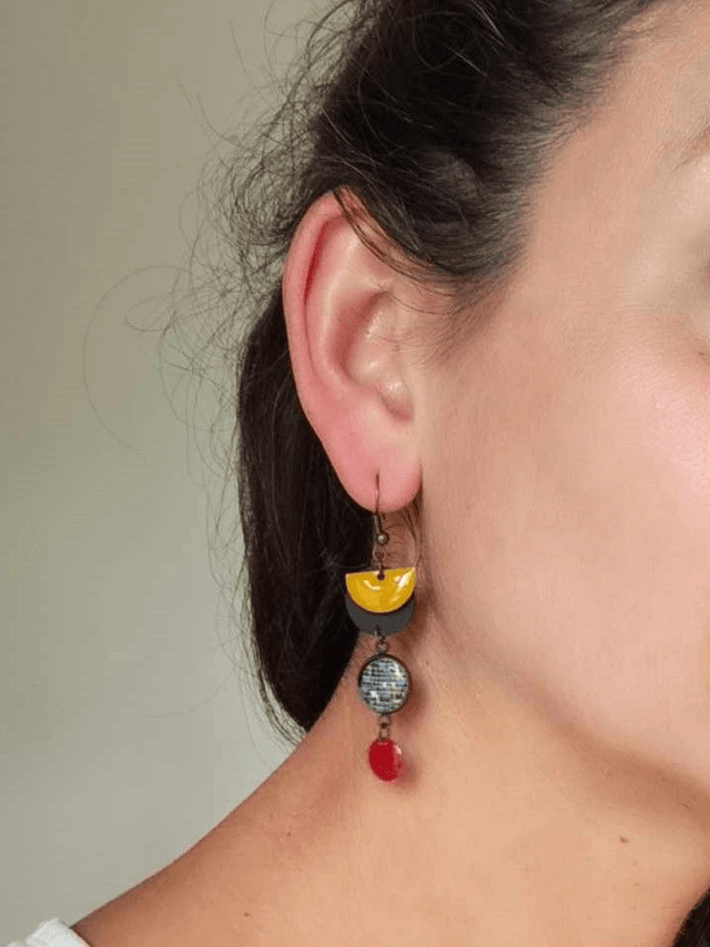 Boucles d'Oreilles Upcyclées en Chambre à Air et Papier Recyclés - Géométriques