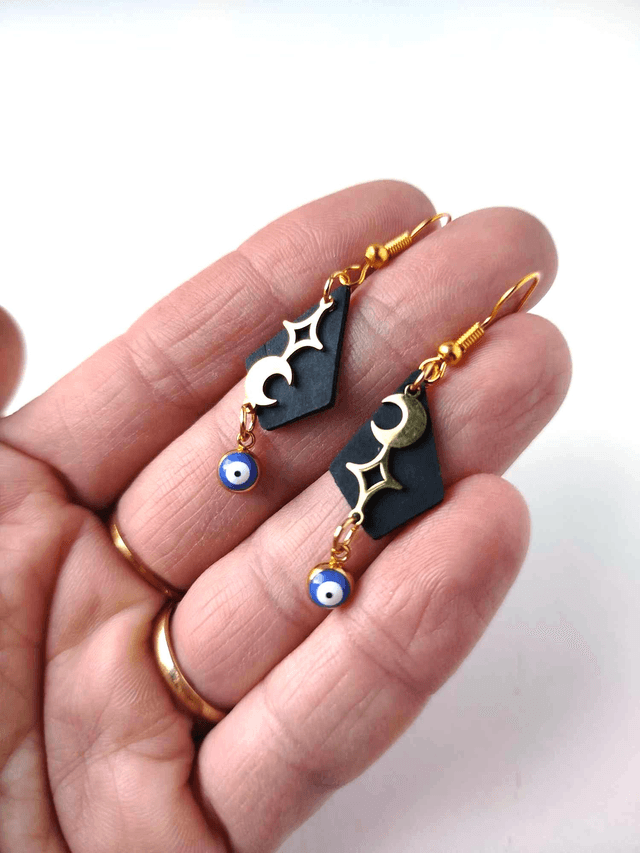 Boucles d'Oreilles Upcyclées en Chambre à Air et Acier Inoxydable Doré - Astrologie