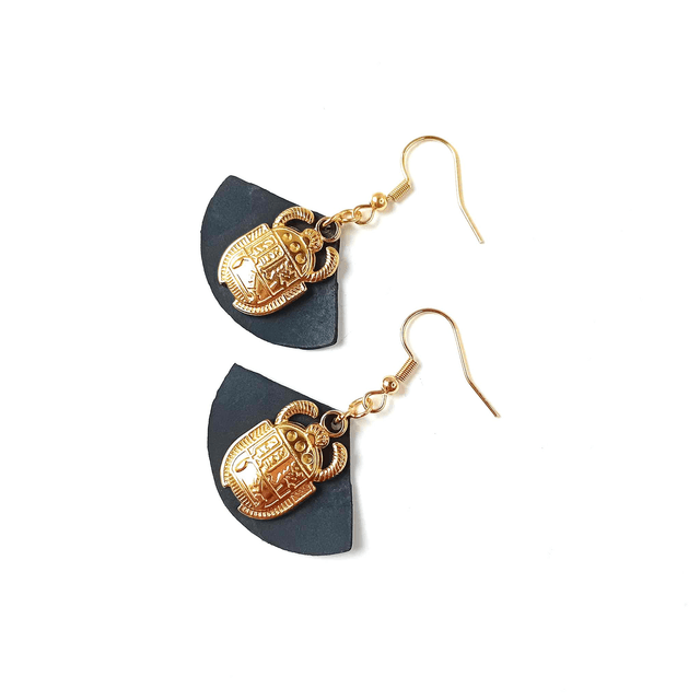 Boucles d'Oreilles Upcyclées en Chambre à Air et Acier Inoxydable Doré - Egyptiennes 