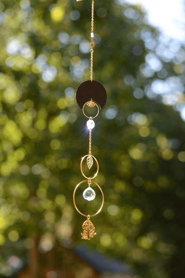 Attrape Soleil d'intérieur Upcyclé, Double prisme - FORET ENCHANTEE - Chambre à Air Valorisée & Perles Recyclées - Pièce Unique   (2)