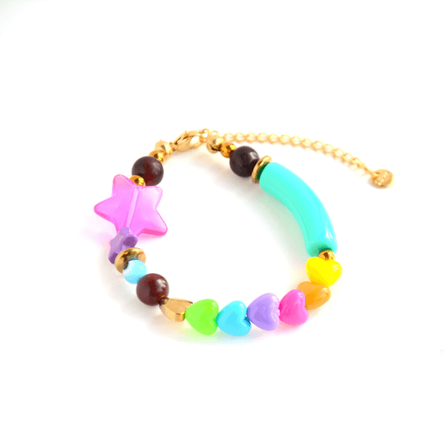 Bracelet 90's Flashy éco-responsable - PERLES vintage RECYCLÉES années 90 - Multicolore - Pièce Unique (1)