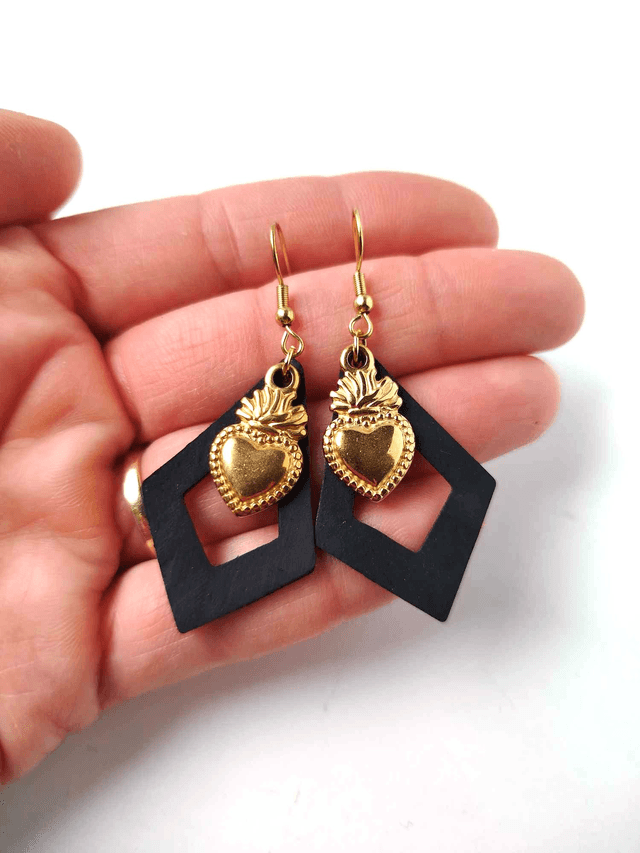 Boucles d'Oreilles Upcyclées en Chambre à Air et Acier Inoxydable Doré - Ex-Voto