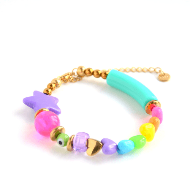 Bracelet 90's Flashy éco-responsable - PERLES vintage RECYCLÉES années 90 - Multicolore - Pièce Unique (1)