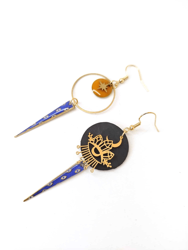 Boucles d'oreilles Asymétriques Upcyclées en Chambre à Air et Papier Recyclés - Œil Protecteur 