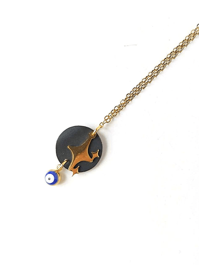 Chaîne avec Pendentif Upcyclé en CHAMBRE à AIR RECYCLÉE et Perle en verre Recyclée - Astral