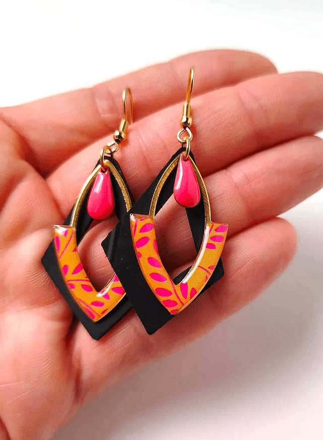 Boucles d'oreilles Upcyclées en Chambre à Air et Papier Recyclés - Flashy