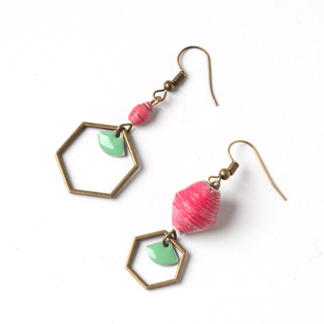 Boucles d'Oreilles Upcyclées Asymétriques en Papier Recyclé - Géométriques