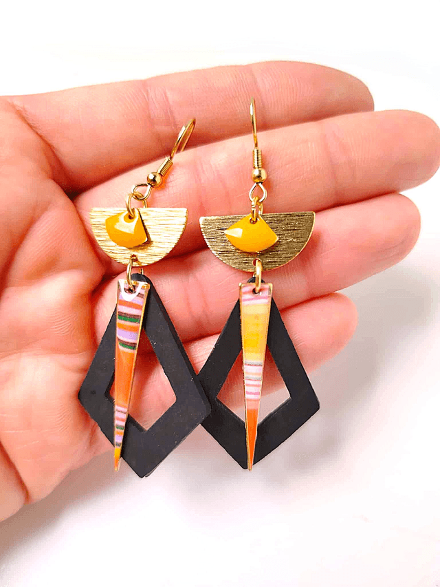 Boucles d'oreilles Upcyclées en Chambre à Air et Papier Recyclés - Géométriques