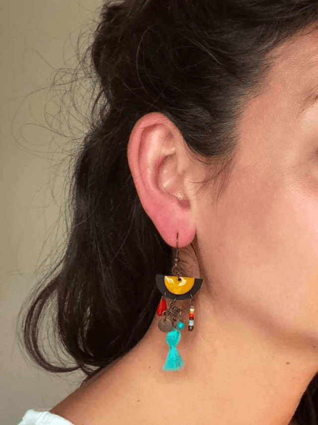 Boucles d'Oreilles Upcyclées en Chambre à air Recyclée - Ethniques