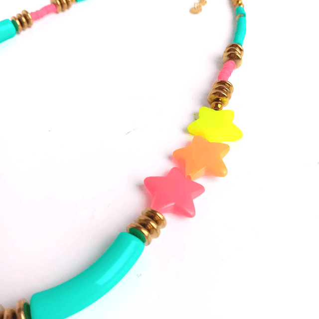 Collier 90's Flashy éco-responsable - PERLES vintage RECYCLÉES années 90 - Multicolore - Pièce Unique