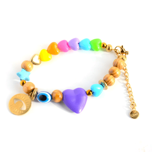 Bracelet 90's Flashy éco-responsable - PERLES vintage RECYCLÉES années 90 - Multicolore - Pièce Unique