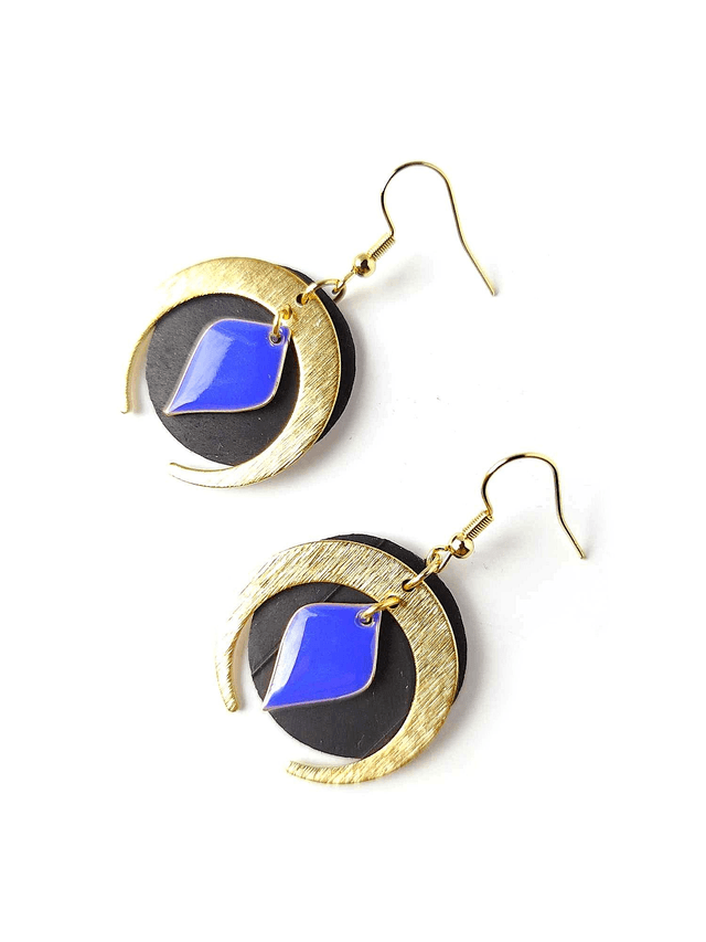 Boucles d'Oreilles Asymétriques Upcyclées  en Chambre à air Recyclée - Lunes