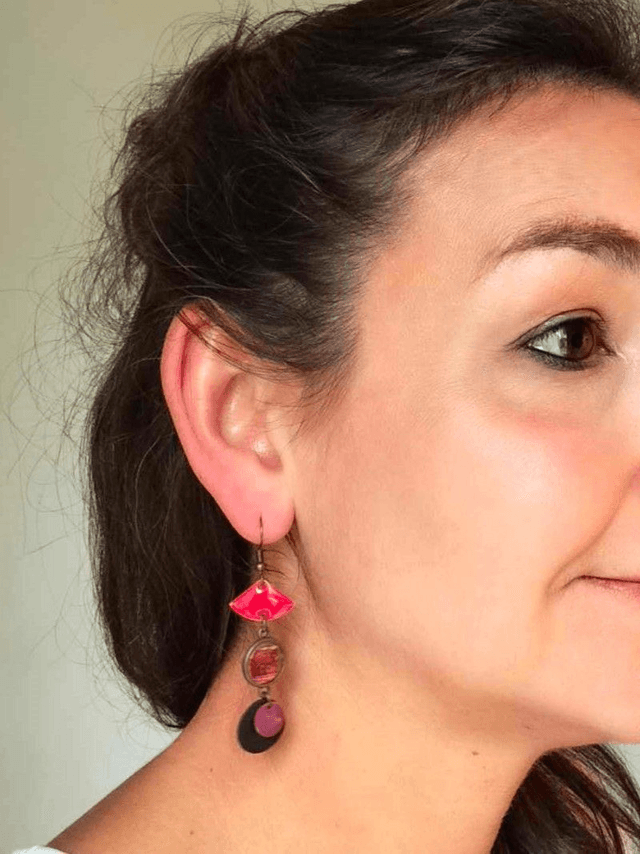Boucles d'Oreilles Upcyclées en Chambre à Air & Papier Recyclé - Rose Indien