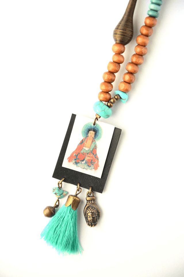 Malas upcyclé PERLES, PAPIER, CARTON et CHAMBRE à AIR RECYCLÉS - Bouddha - Pièce Unique