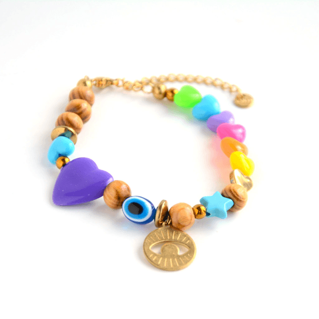 Bracelet 90's Flashy éco-responsable - PERLES vintage RECYCLÉES années 90 - Multicolore - Pièce Unique