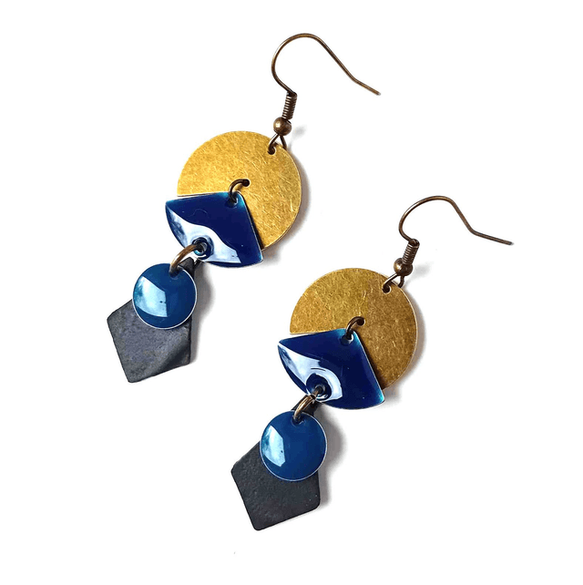 Boucles d'Oreilles Upcyclées en Chambre à air recyclée - Géométriques Ethniques