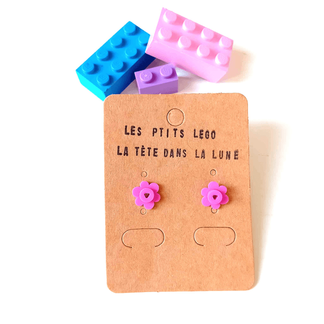 Puces "Les P'tits Lego" - Fleurs Rose - Pièces Artisanales