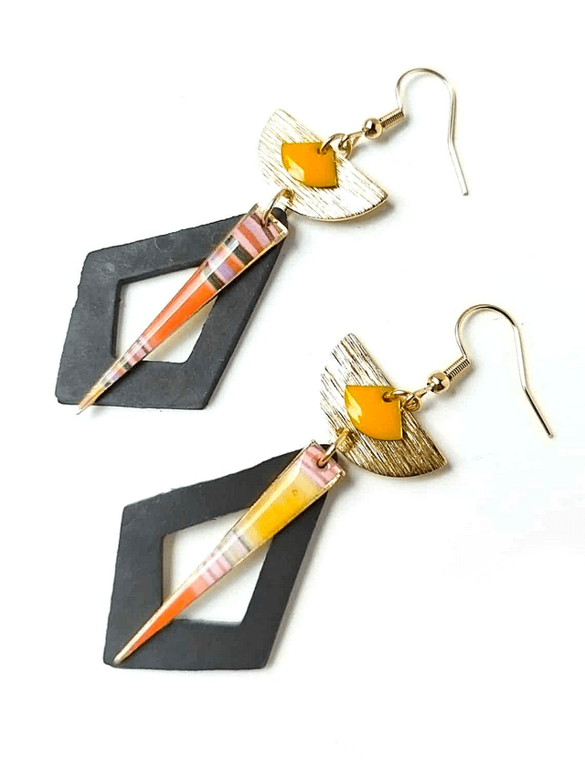 Boucles d'oreilles Upcyclées en Chambre à Air et Papier Recyclés - Géométriques