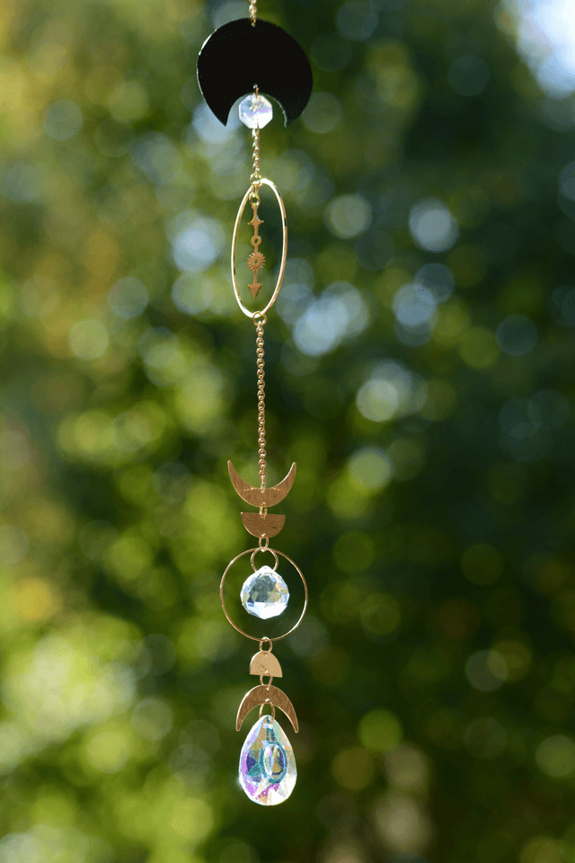 Attrape Soleil d'intérieur Upcyclé, Double prisme - CYCLE LUNAIRE - Chambre à Air Valorisée & Perles Recyclées - Pièce Unique (1)