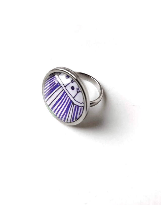 Bague Upcyclée Carte de Tarot Recyclée - Géométrique