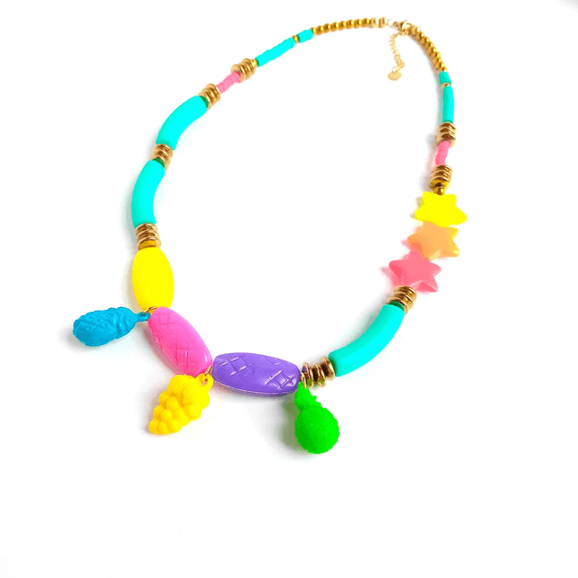 Collier 90's Flashy éco-responsable - PERLES vintage RECYCLÉES années 90 - Multicolore - Pièce Unique