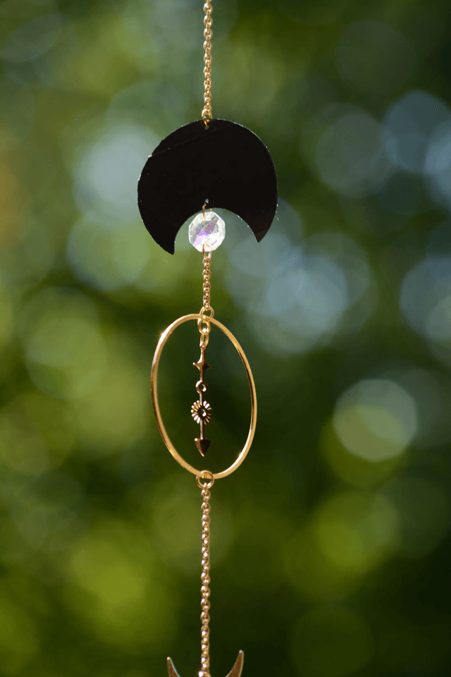 Attrape Soleil d'intérieur Upcyclé, Double prisme - CYCLE LUNAIRE - Chambre à Air Valorisée & Perles Recyclées - Pièce Unique (1)
