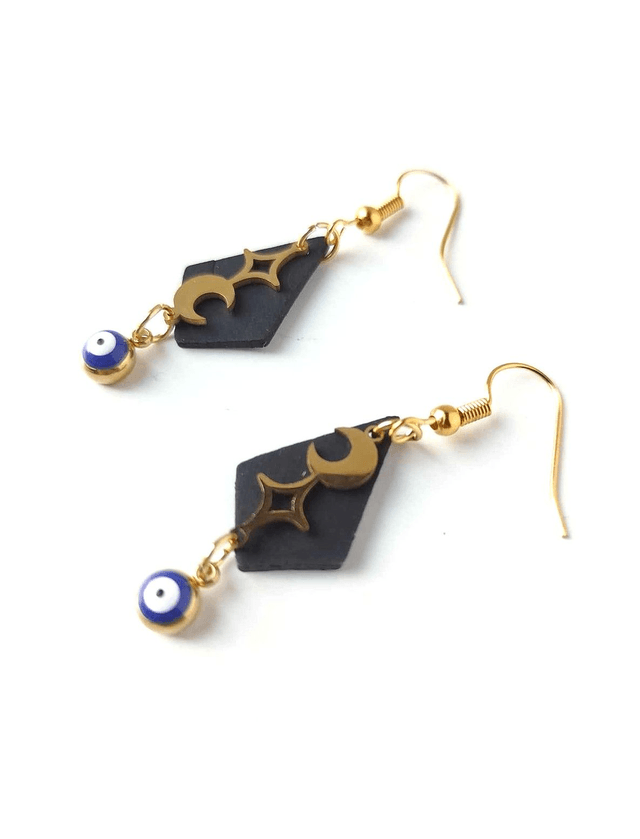 Boucles d'Oreilles Upcyclées en Chambre à Air et Acier Inoxydable Doré - Astrologie