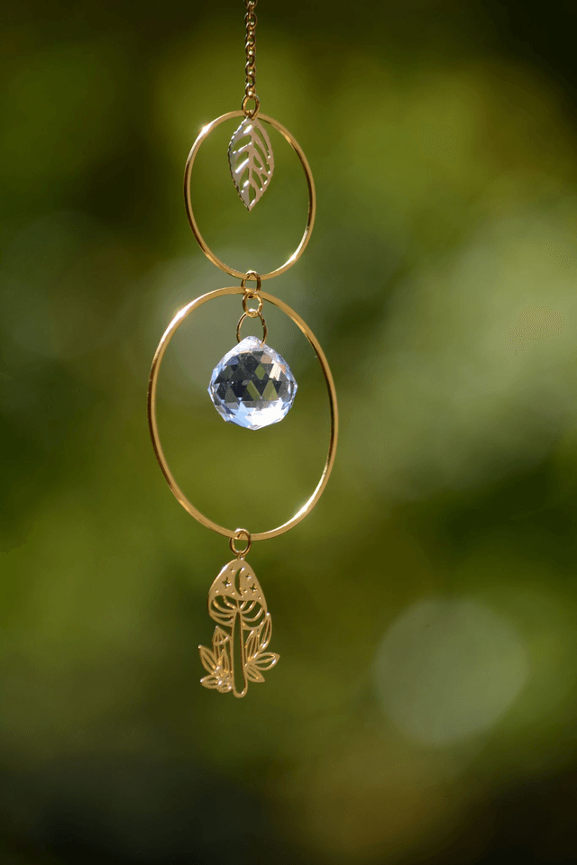 Attrape Soleil d'intérieur Upcyclé, Double prisme - FORET ENCHANTEE - Chambre à Air Valorisée & Perles Recyclées - Pièce Unique   (2)