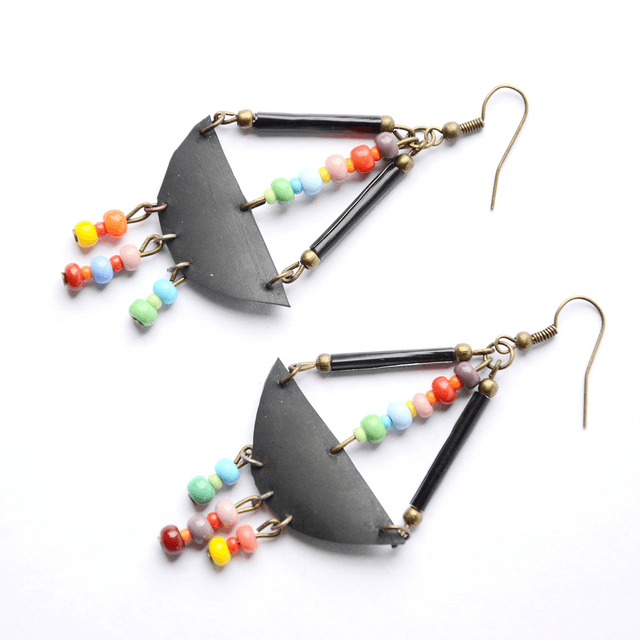 Boucles d'Oreilles Upcyclées en Chambre à Air Recyclée - Ethniques Multicolores
