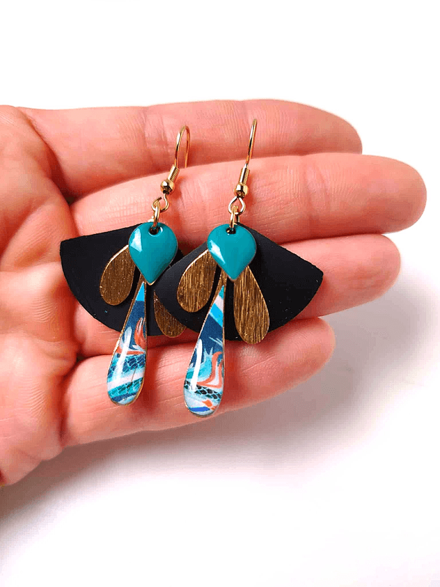 Boucles d'oreilles Upcyclées en Chambre à Air et Papier Recyclés - Dragon végétal