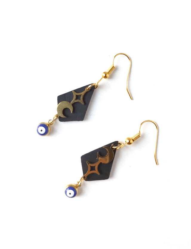 Boucles d'Oreilles Upcyclées en Chambre à Air et Acier Inoxydable Doré - Astrologie