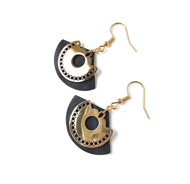 Boucles d'Oreilles Upcyclées en Chambre à Air Recyclée et Acier - Aztèques