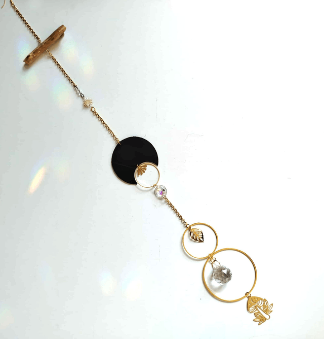 Attrape Soleil d'intérieur Upcyclé, Double prisme - FORET ENCHANTEE - Chambre à Air Valorisée & Perles Recyclées - Pièce Unique   (2)