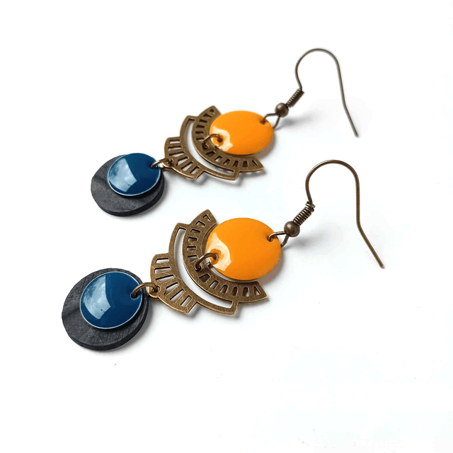 Boucles d'Oreilles Upcyclées en Chambre à air Recyclée - Aztèques 