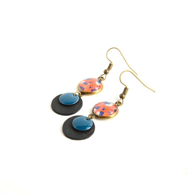 Boucles d&#039;Oreilles Upcyclées en Chambre à Air et Papier Recyclé - Félines
