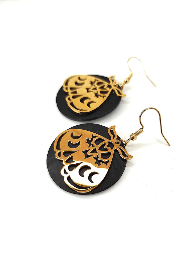 Boucles d&#039;Oreilles Upcyclées en Chambre à Air et Acier Inoxydable Doré - Papillon Lunaire