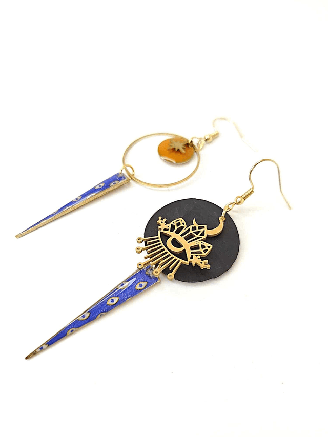 Boucles d&#039;oreilles Asymétriques Upcyclées en Chambre à Air et Papier Recyclés - Œil Protecteur 
