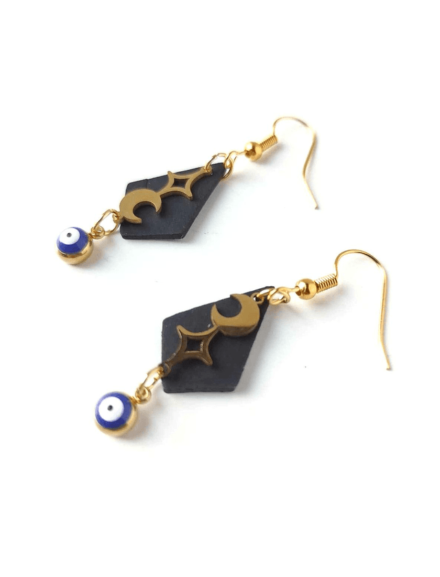Boucles d&#039;Oreilles Upcyclées en Chambre à Air et Acier Inoxydable Doré - Astrologie